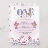 水彩花卉奇妙蝴蝶生日 招待状 (正面/裏面)