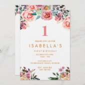 水彩花卉女孩生日邀请函 招待状 (正面/裏面)