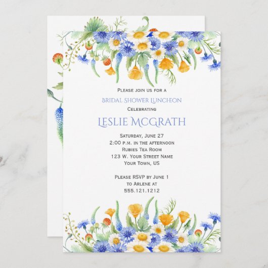 水彩花卉婚前小聚邀请函 招待状 (正面/裏面)