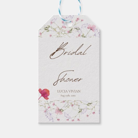 水彩花卉婚前感谢派对 ギフトタグ (正面)