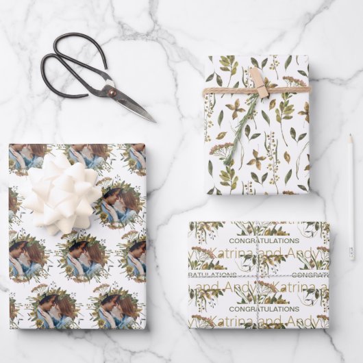 水彩花卉婚礼包装纸张 ラッピングペーパーシート (正面)