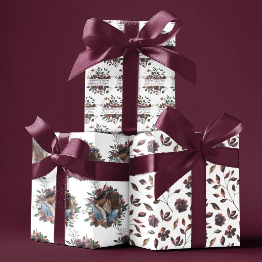 水彩花卉婚礼包装纸张 ラッピングペーパーシート