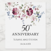 水彩花卉婚礼周年纪念 ワインラベル (シングルラベル)