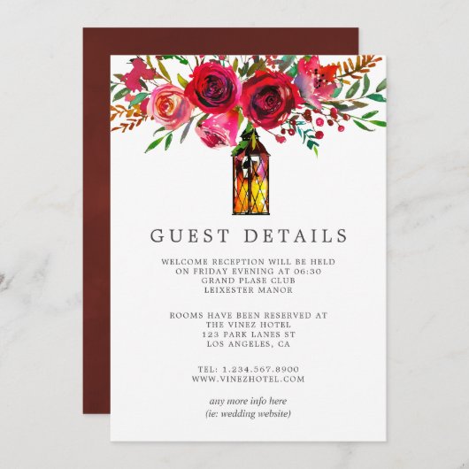 水彩花卉婚礼宾客详情 招待状 (正面/裏面)