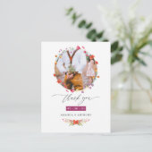 水彩花卉婚礼感谢照片 ポストカード (スタンド正面)