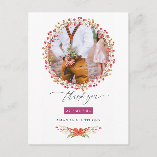 水彩花卉婚礼感谢照片 ポストカード (正面)
