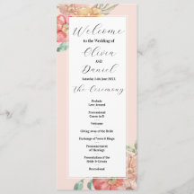 水彩花卉婚礼菜单仪式详情