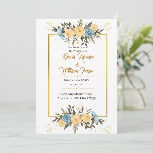 水彩花卉婚礼请柬 招待状 (スタンド正面)