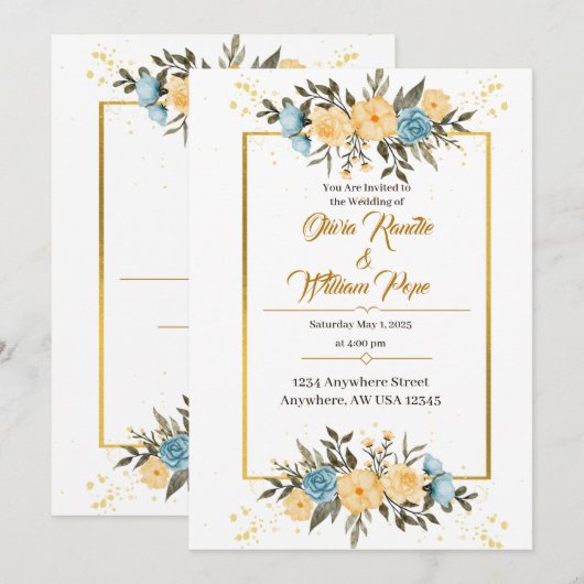 水彩花卉婚礼请柬 招待状 (正面/裏面)