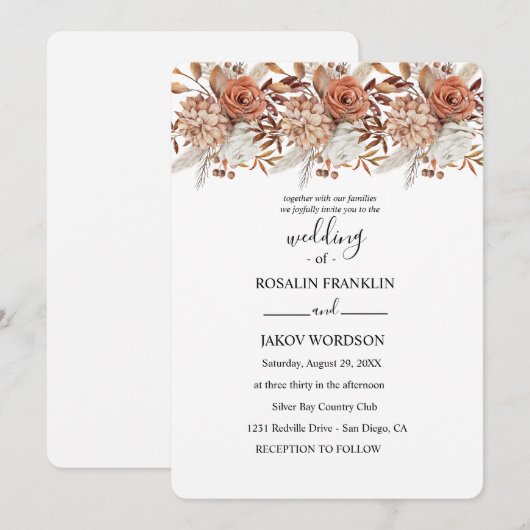水彩花卉婚礼请柬 招待状 (正面/裏面)