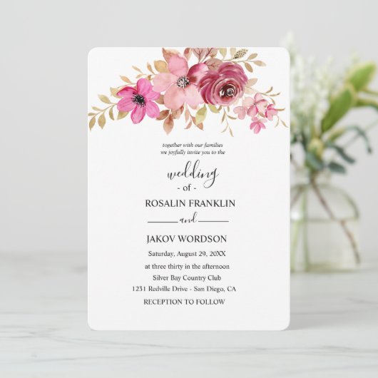 水彩花卉婚礼请柬 招待状 (スタンド正面)