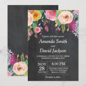 水彩花卉婚礼邀请函 黑板风格 招待状 (正面/裏面)