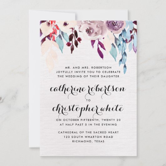 水彩花卉婚礼 招待状 (正面)