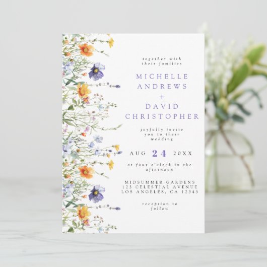 水彩花卉婚礼 招待状 (スタンド正面)
