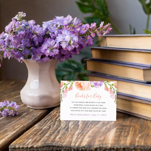 水彩花卉婴儿淋浴书请求卡 エンクロージャーカード