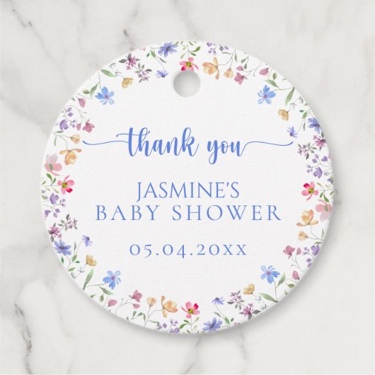 水彩花卉婴儿淋浴感谢  フェイバータグ (正面)