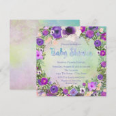 水彩花卉婴儿淋浴 招待状 (正面/裏面)