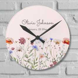 水彩花卉婴儿诞生纪念品 ラウンド壁時計