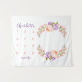 水彩花卉字母婴儿里程碑照片 タペストリー (正面(横))