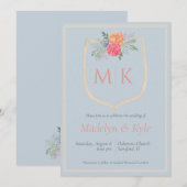 水彩花卉字母徽章婚礼 招待状 (正面/裏面)
