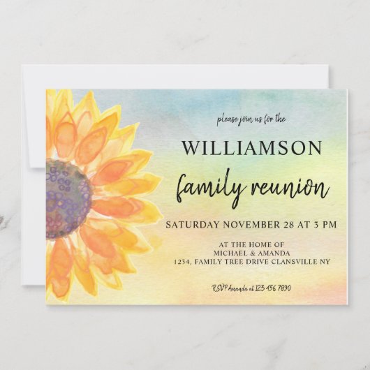 水彩花卉家族再会 招待状 (正面)