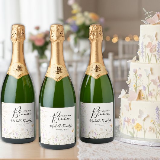 水彩花卉恋爱盛开 婚前庆祝会 スパークリングワインラベル