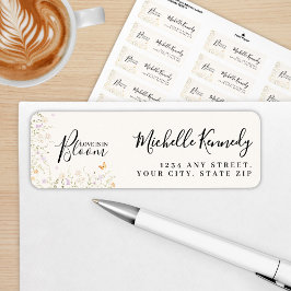 水彩花卉恋爱盛开 婚前庆祝会 ラベル