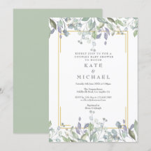 水彩花卉情侣婴儿淋浴/撒粉