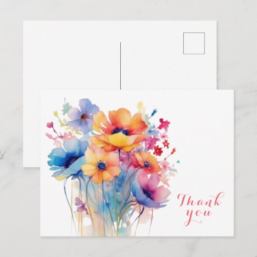 水彩花卉感谢您 ポストカード (正面/裏面)