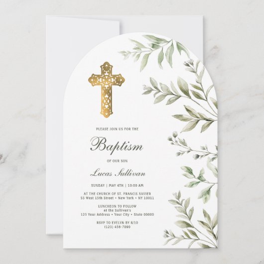 水彩花卉拱门洗礼 招待状 (正面)