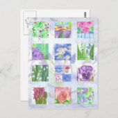 水彩花卉拼贴 粉色玫瑰 紫丁香 三色堇 ポストカード (正面/裏面)