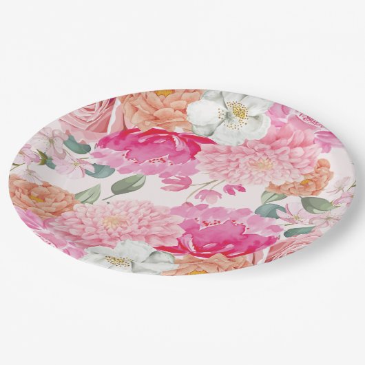 水彩花卉新娘绽放 婚前派对祝福会 ペーパープレート (アングル)