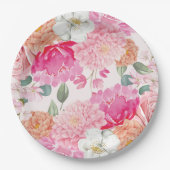 水彩花卉新娘绽放 婚前派对祝福会 ペーパープレート (正面)