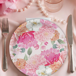 水彩花卉新娘绽放 婚前派对祝福会 ペーパープレート