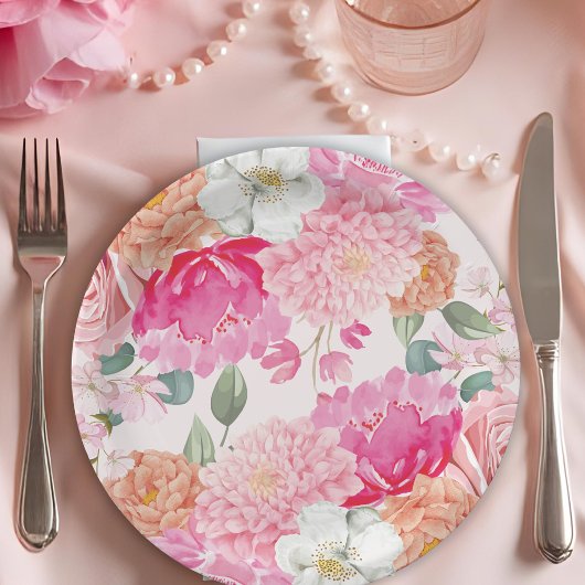 水彩花卉新娘绽放 婚前派对祝福会 ペーパープレート
