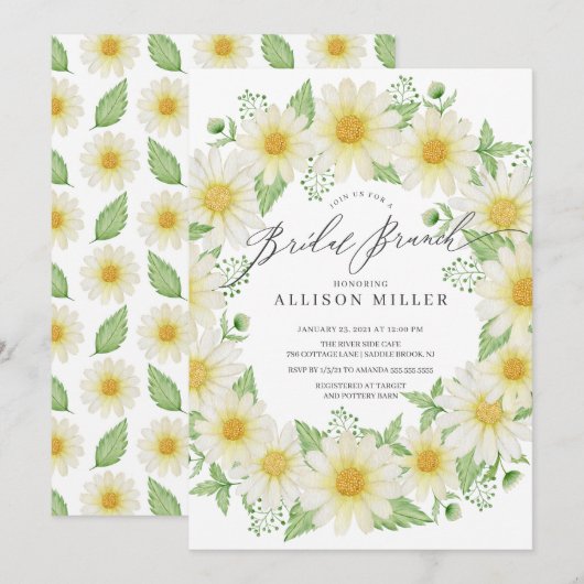 水彩花卉新鲜花束 婚礼 brunch 邀请 招待状 (正面/裏面)