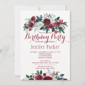 水彩花卉时尚冬季生日派对 招待状 (正面)
