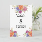 水彩花卉明るい結婚式テーブルナンバー 招待状 (スタンド正面)