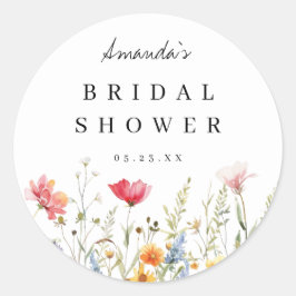 水彩花卉春季婚前小聚会 ラウンドシール