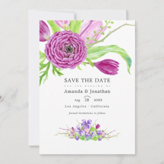 水彩花卉春季婚礼照片 セーブザデート (正面)