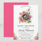 水彩花卉春季鸟巢婴儿淋浴 招待状 (正面/裏面)