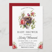 水彩花卉春日鸟巢婴儿淋浴 招待状 (正面/裏面)