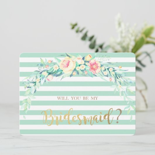 水彩花卉条纹伴娘卡 招待状 (スタンド正面)