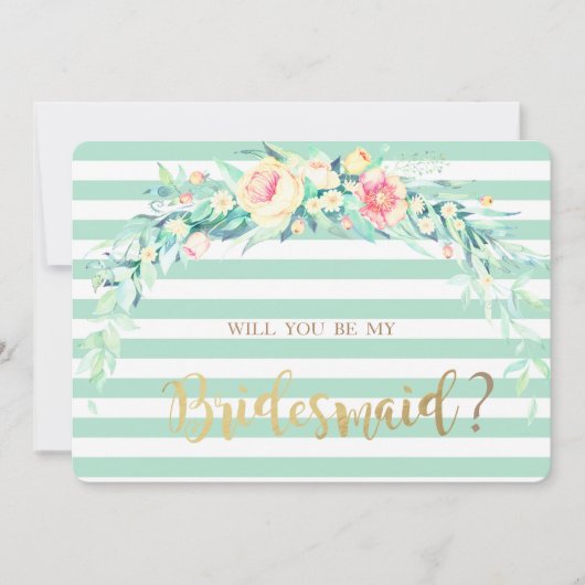 水彩花卉条纹伴娘卡 招待状 (正面)