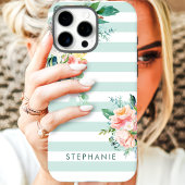 水彩花卉条纹定制名称 Case-Mate iPhoneケース