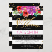 水彩花卉条纹闪光婚前派对邀请函 招待状 (正面/裏面)