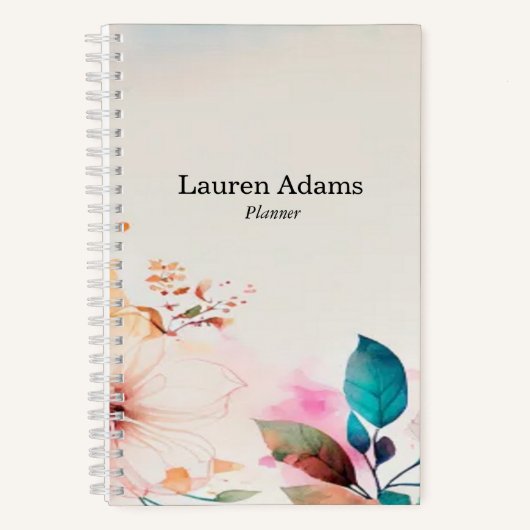 水彩花卉柔和色彩 可定制名称 ノートブック (正面)