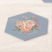 水彩花卉桃色玫瑰尘埃蓝粉色 ペーパーコースター (アングル)