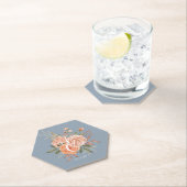 水彩花卉桃色玫瑰尘蓝色粉色 ペーパーコースター (インサイチュ)