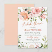 水彩花卉桃色玫瑰 婚前小聚 招待状 (正面/裏面)